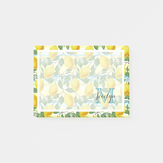 Custom Mediterranean Summer Lemon Fruchtmuster Post-it Klebezettel (Vorderseite)