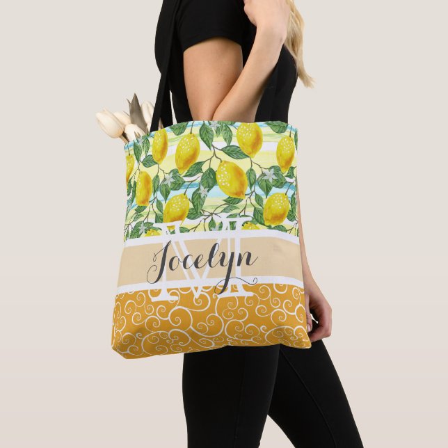 Custom Mediterranean Summer Lemon Fruchtmuster Tasche (Von Nahem)