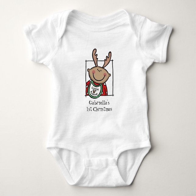 Custom Medium Skin Tone Baby's First Christmas Baby Strampler (Vorderseite)