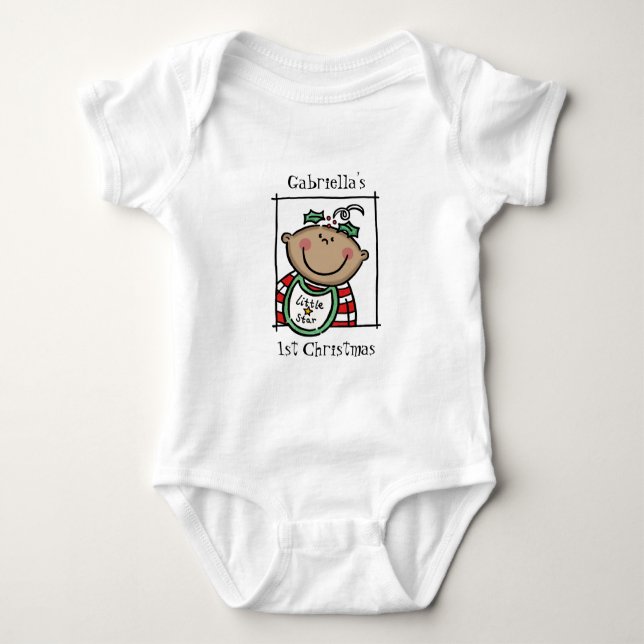 Custom Medium Skin Tone Baby's First Christmas Baby Strampler (Vorderseite)