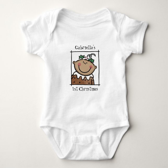 Custom Medium Skin Tone Baby's First Christmas Baby Strampler (Vorderseite)