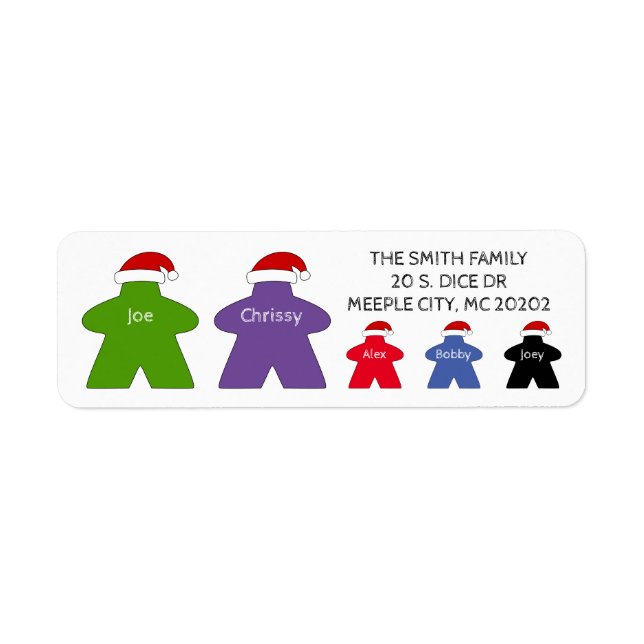 Custom Meeple Family 5 w/Weihnachtsmannmützen Weih (Vorne)