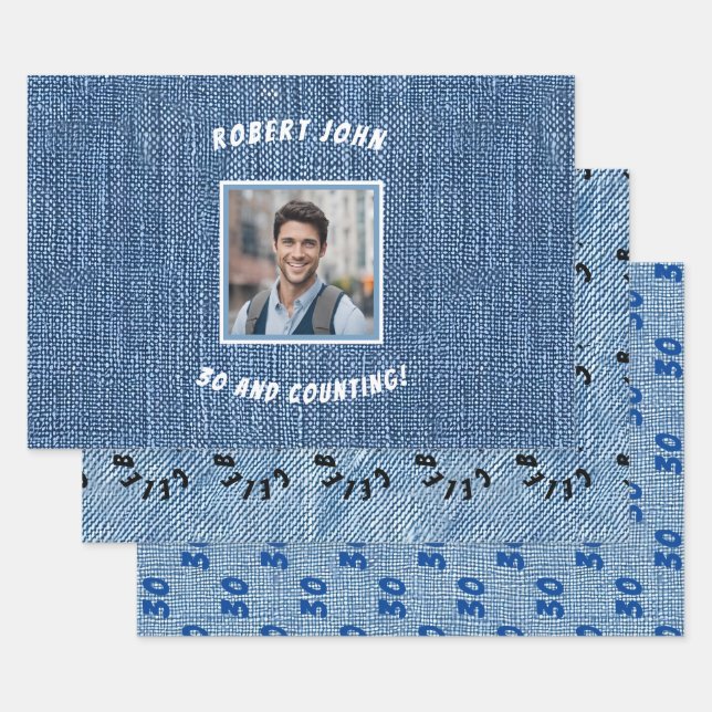 Custom Meilenstein Golden Birthday Denim Geschenkpapier Set (Set)