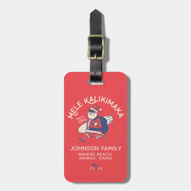 Custom Mele Kalikimaka Santa Hawaiian Weihnachten Gepäckanhänger (Vorderseite vertikal)