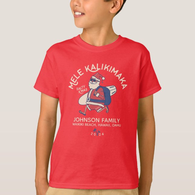 Custom Mele Kalikimaka Santa Hawaiian Weihnachten T-Shirt (Vorderseite)