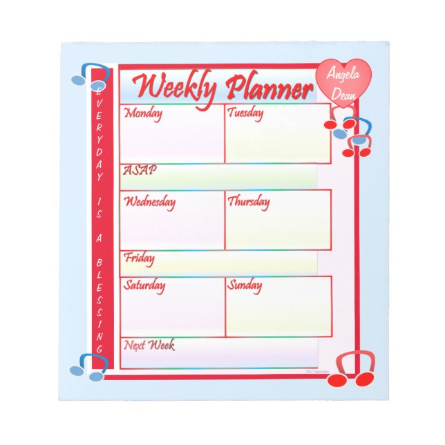 Custom Melody Weekekly Planner Notepad Notizblock (Vorderseite)