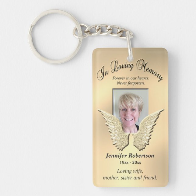 Custom Memorial Angel Wings Foto Gold hinzufügen Schlüsselanhänger (Vorderseite)