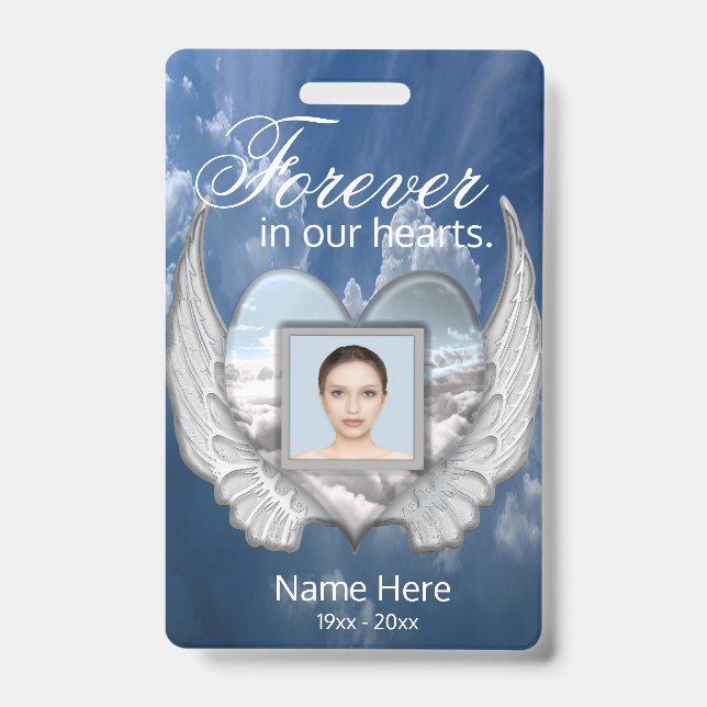 Custom Memorial Angel Wings Heart Add Foto Ausweis (Front)