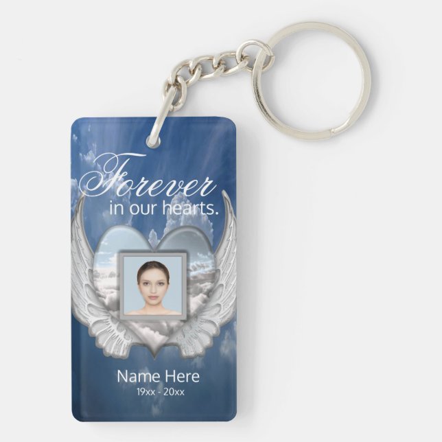 Custom Memorial Angel Wings Heart Add Foto Schlüsselanhänger (Rückseite)