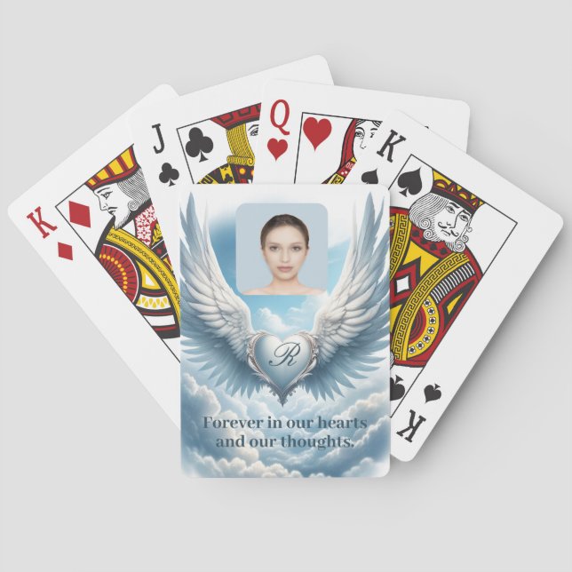 Custom Memorial Angel Wings Heart Add Foto Spielkarten (Rückseite)