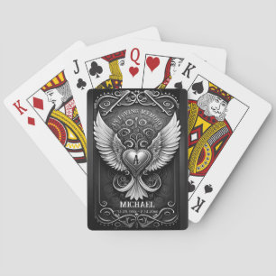 Custom Memorial Angel Wings Heart Mongram Playing Spielkarten