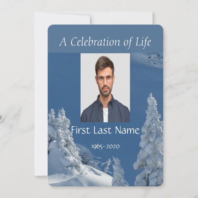 Custom Memorial Service Schönes Bergskifahren Einladung (Vorderseite)