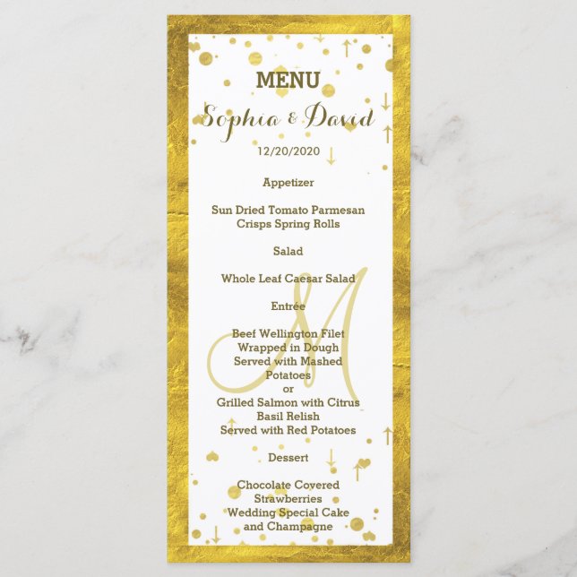 Custom Menu (Menü) für den Hochzeitsgoldstreifen Menükarte (Vorderseite)