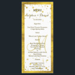 Custom Menu (Menü) für den Hochzeitsgoldstreifen Menükarte<br><div class="desc">Luxuriöses und romantisches Design mit goldenem Rahmen,  goldenem Konfetti,  Herz und Pfeilen auf weißem Hintergrund. Verwenden Sie Anpassen Sie es Tool,  um Ihre Monogramm,  Namen,  Hochzeitsfarben und Informationen auf der Rückseite hinzuzufügen. Für passende Accessoires siehe meine Gold Confetti,  Herz,  Pfeile und Black?white Leather Wedding Collection.</div>