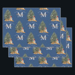 Custom Mercury Christmas Monogram Tiger & Tree Blu Geschenkpapier Set<br><div class="desc">Ein personalisiertes "Frohe Weihnachten" Monogramm-Design mit einem Weihnachtstiger und Weihnachtsbaum. Ein ideales festliches,  individuelles Design für die Ferienzeit. Passen Sie das Monogramm an und machen Sie es zu Ihrem eigenen!</div>