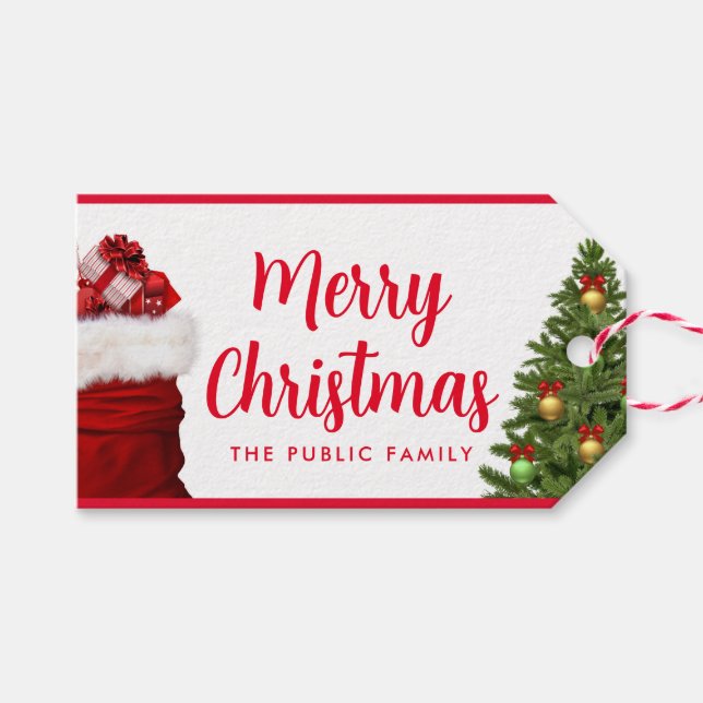 Custom Mercury Christmas Script Text Pine Tree Red Geschenkanhänger (Vorderseite (Horizontal))