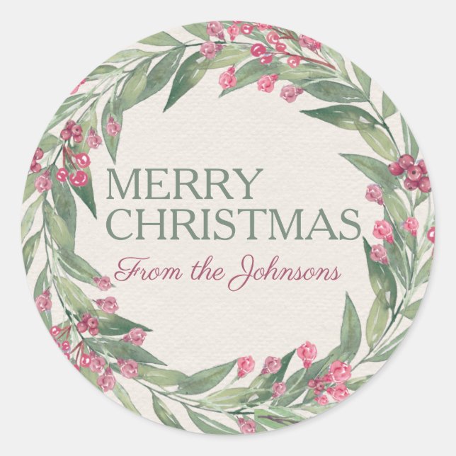 Custom Mercury Christmas Watercolor Red Holly Wrea Runder Aufkleber (Vorderseite)