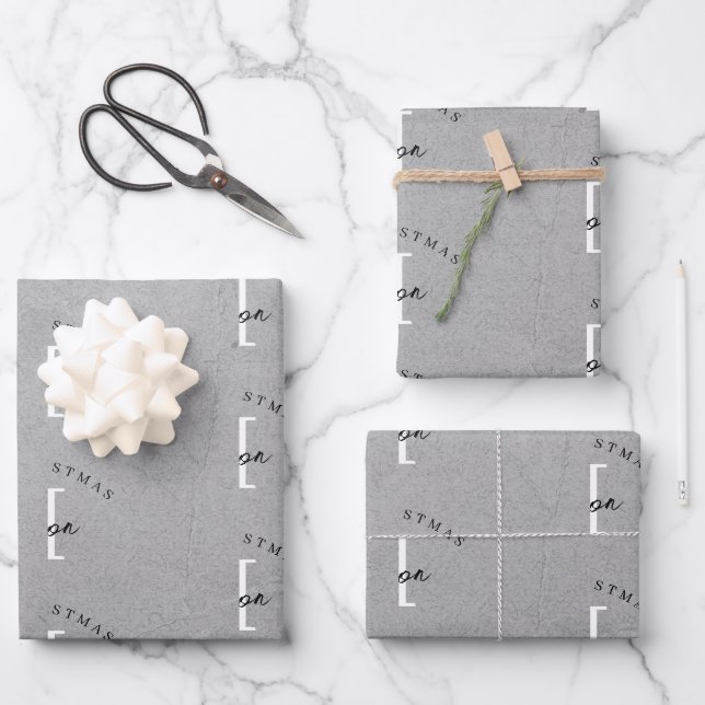 Custom Mercury Vintag Gray Monogram Geschenkpapier Set (Vorderseite)