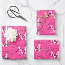 Custom Merit Christmas Pink Glitzer Monogram