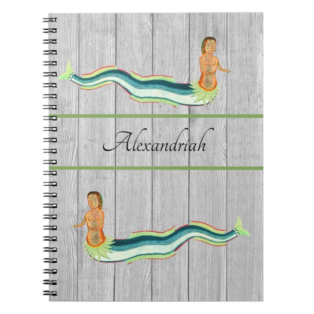 Custom Mermaid Hummer graues Holz Küstendekoration Notizblock (Vorderseite)