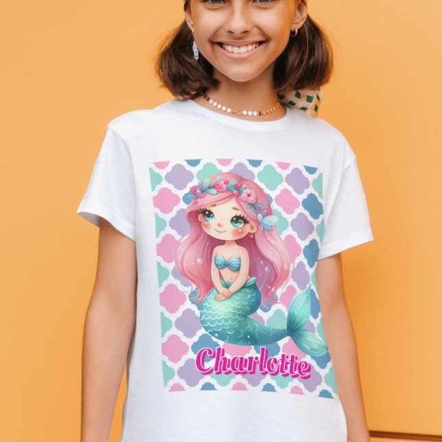 Custom Mermaid rosa Muster T-Shirt (Von Creator hochgeladen)