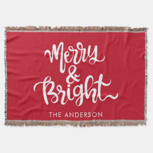 Custom Merry and Bright Typografy Script Red Decke