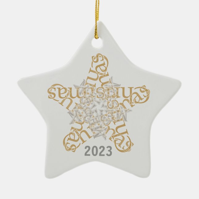 Custom Merry Christmas Calligraphy Star Keramik Ornament (Vorne)