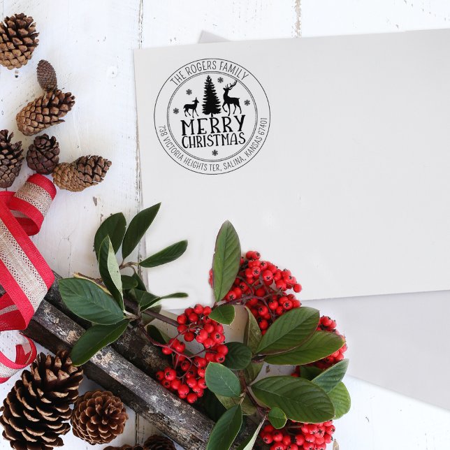Custom Merry Christmas Deer Rücksendeadresse Gummistempel (Von Creator hochgeladen)