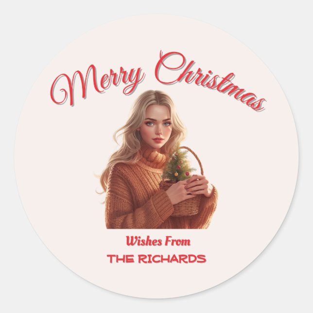 Custom Merry Christmas Girl Sticker • Personalized (Devant)