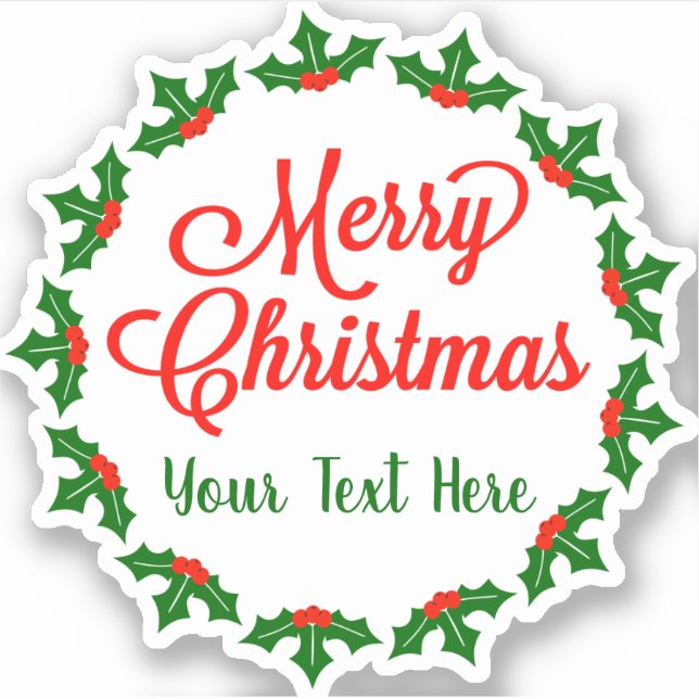 Custom Merry Christmas Holly Berry Kiss-Cut Aufkleber (Vorderseite)