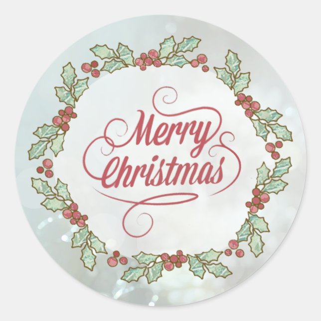Custom Merry Christmas Holly Wreath Stickers (Vorderseite)