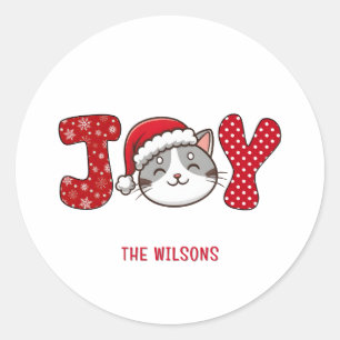 Custom Merry Christmas Kitty Cat " JOY " Runder Aufkleber