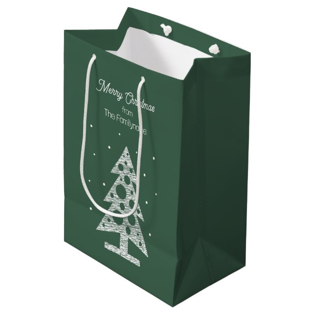 Custom Merry Christmas Line Art Tree Mittlere Geschenktüte (Vorderseite Schrägansicht)
