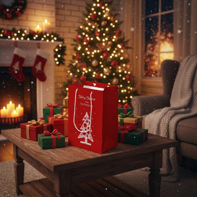 Custom Merry Christmas Line Art Tree Mittlere Geschenktüte (Von Creator hochgeladen)