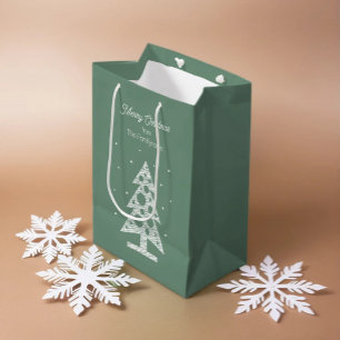 Custom Merry Christmas Line Art Tree Mittlere Geschenktüte