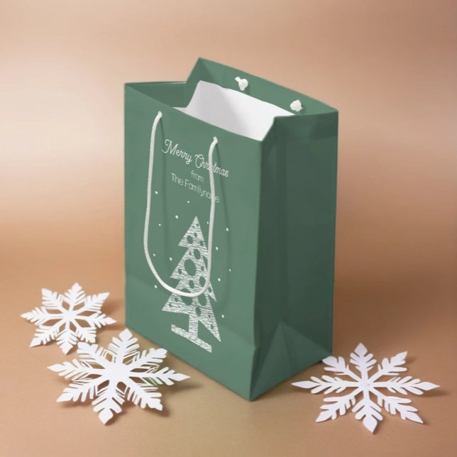 Custom Merry Christmas Line Art Tree Mittlere Geschenktüte (Von Creator hochgeladen)