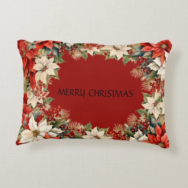Custom Merry Christmas Poinsettias Wreath Dekokissen (Rückseite)