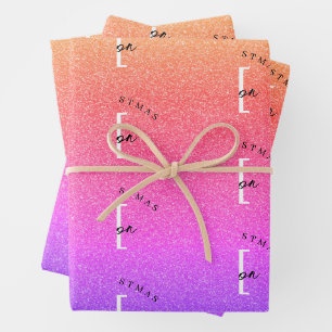Custom Merry Christmas Rainbow Glitzer Monogram Geschenkpapier Set