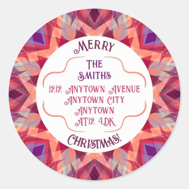 Custom Merry Christmas Red Return Address Label Runder Aufkleber (Vorderseite)