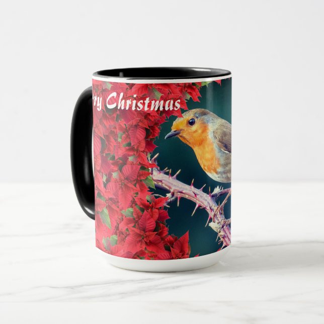 Custom Merry Christmas Robin Tasse (Vorderseite Links)