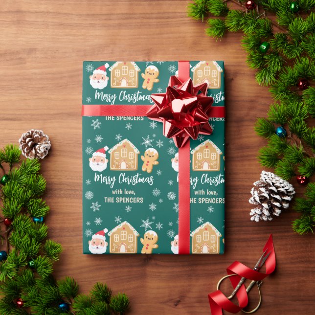 Custom Merry Christmas Santa Gingerbread House Geschenkpapier (Feiertagsgeschenk)
