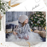 Custom, Merry Christmas Script Foto Overlay, Feiertagspostkarte<br><div class="desc">Elegante und einfache, maßgeschneiderte Foto Urlaub Postkarte mit wunderschönen "Frohe Weihnachten" Foto-Overlay in der modernen Kalligrafie, mit der Möglichkeit, "bewegen und ziehen" zu jeder Position, um Ihr Foto am besten durch die Auswahl weiterer anpassen, und mit Editor-Tool, mit Link-Taste am Ende der Vorlage Textfelder befindet. Wählen Sie einfach "Front"-Ebene aus...</div>