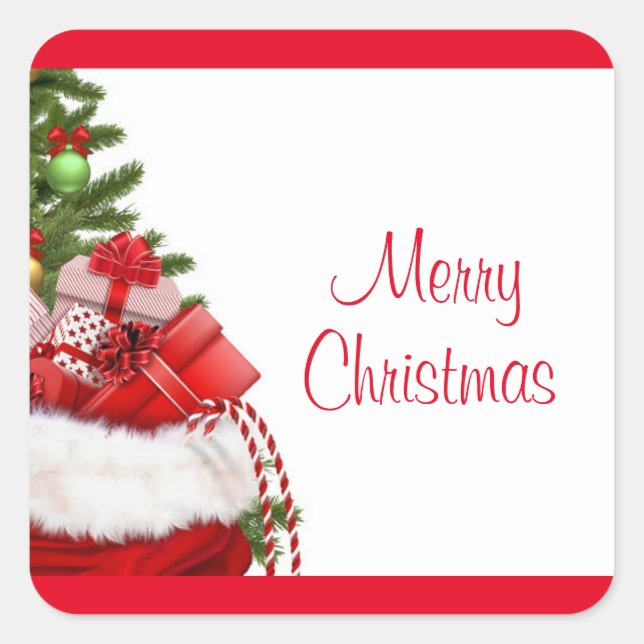Custom Merry Christmas Tree Geschenke Template Quadratischer Aufkleber (Vorderseite)