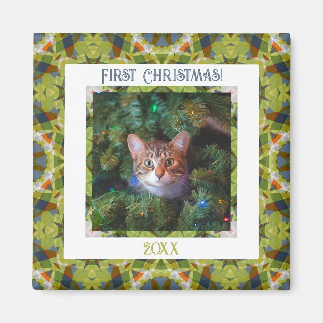 Custom Merry Green Festival Erstes Weihnachtsfest  Magnet (Vorne)