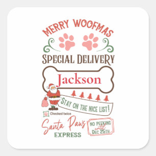 Custom Merry Woofmas Dog Weihnachtsgeschenk Quadratischer Aufkleber