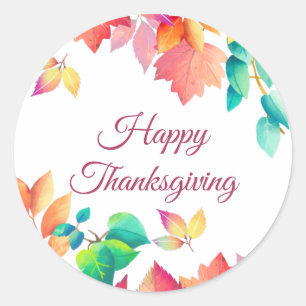 CUSTOM MESSAGE Happy Thanksgiving Autumn Leaves Runder Aufkleber