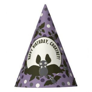 Custom Message Lila, Charcoal Graue Cartoon Bat Partyhütchen