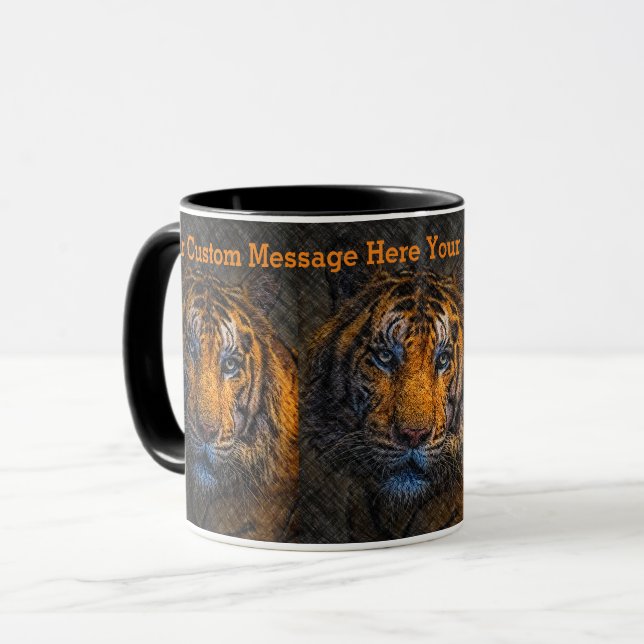 Custom Message Tiger Face Grunge Tasse (Vorderseite Links)