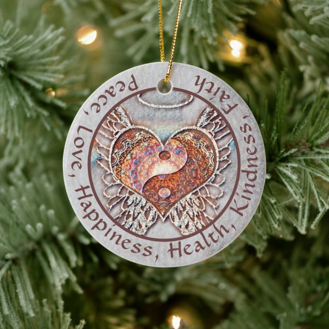Custom Message Yin Yang Heart Keramik Ornament (Baum)