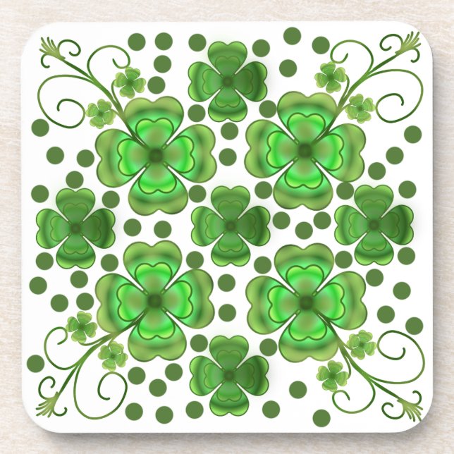 Custom Metallic Green Clover & Swirl Pattern  Getränkeuntersetzer (Vorderseite)